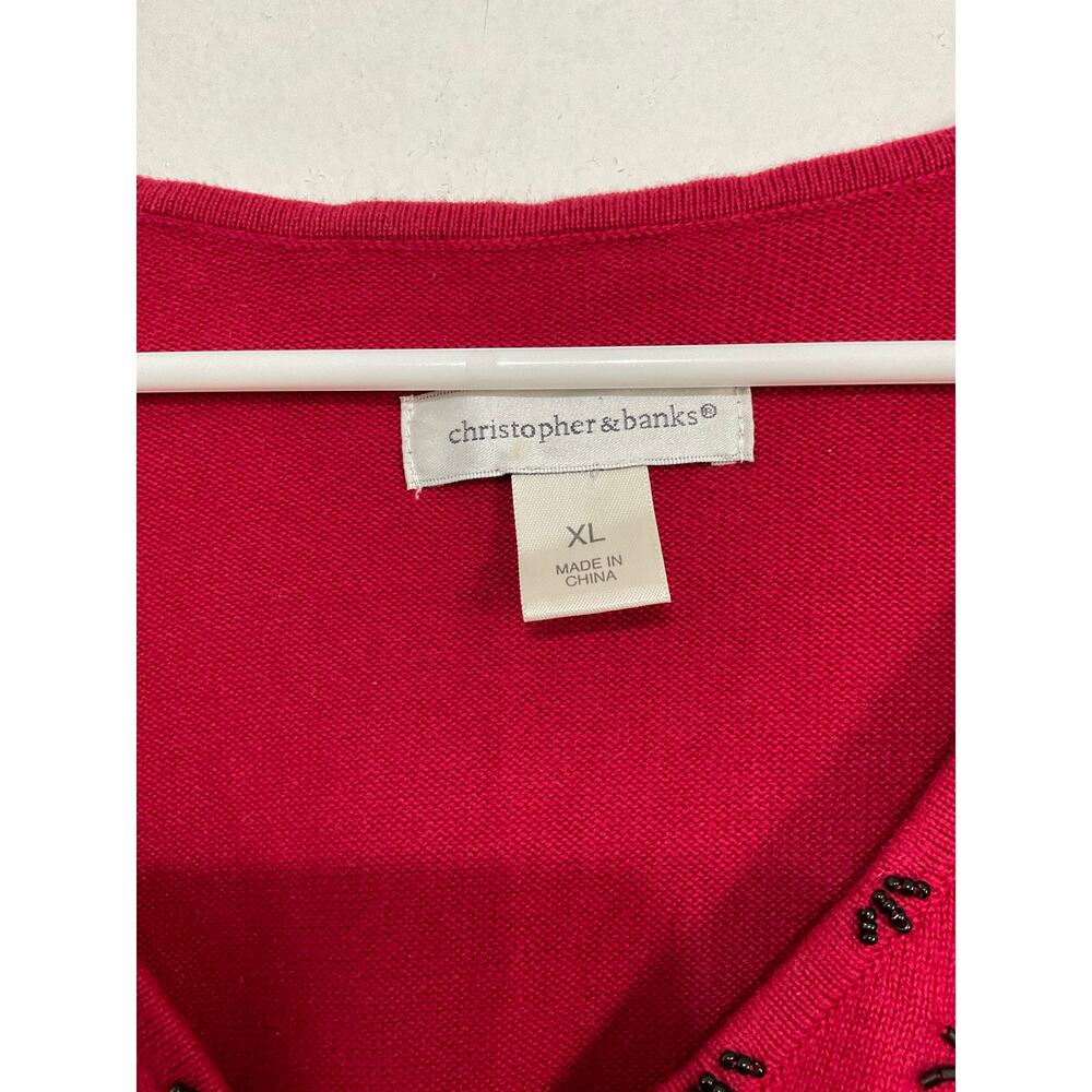 Christopher & Banks V-Neck Beaded Long Sleeves Red Knit Pullover Sweater Large - Picture 5 of 7